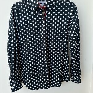 Foxcroft Black and White Polka Dot Shirt with Red Accents